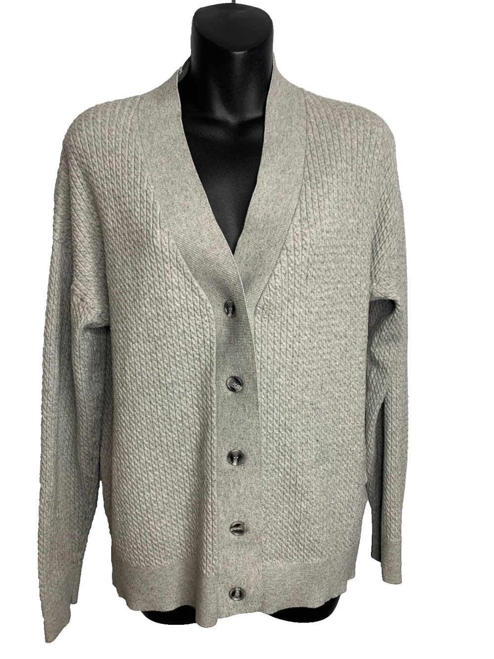 Women's Gray V-Neck 3/4 Button Cardigan